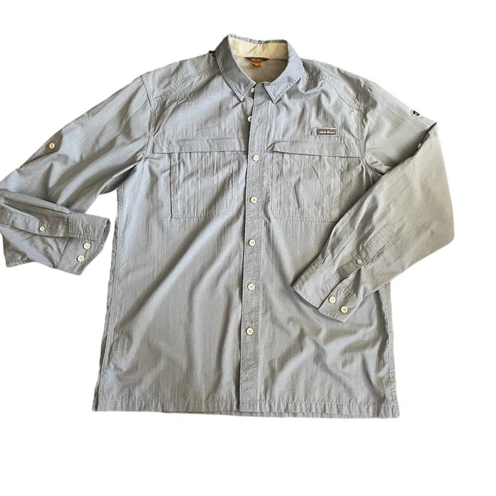 Eddie Bauer Long Sleeve POLO SHIRT Mens L Blue Gray Button Down Sport Shop
